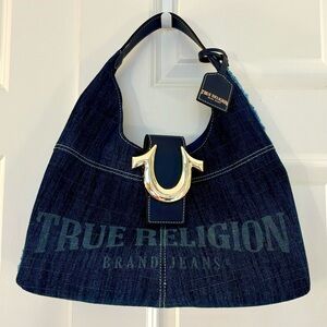 True Religion Denim Gold-Tone Horseshoe Logo Hobo Handbag